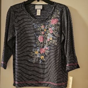 Alfred Dunner Gray and Pink Embellished Blouse